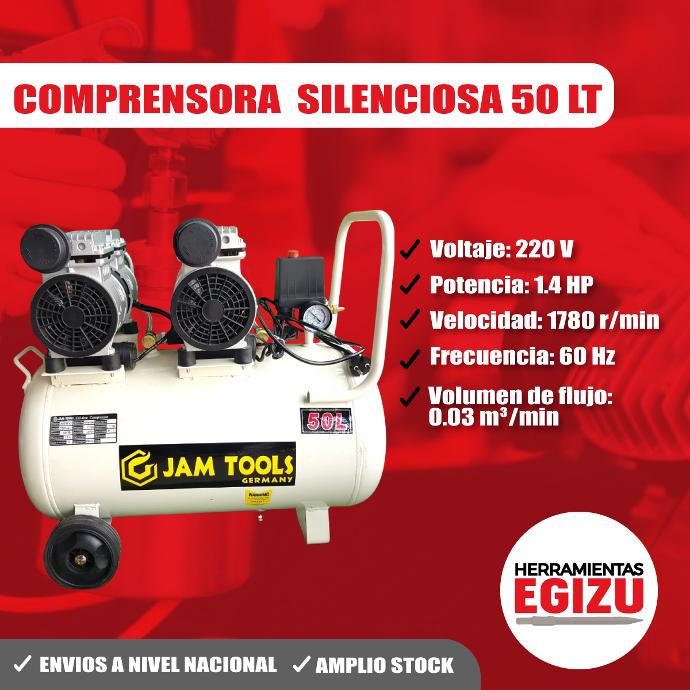 COMPRENSORA SILENCIOSA DE 50 LT CON 2 MOTORES JAM TOOLS 