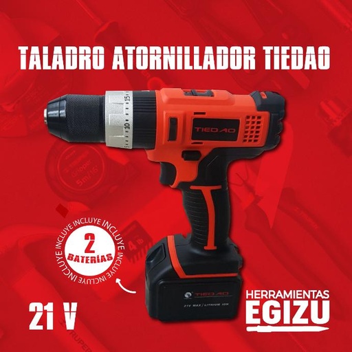 Taladro Atornillador con Percutor 21V Profesional -  Tiedao