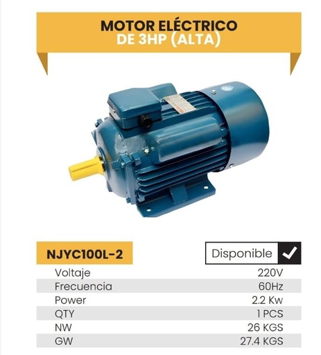 MOTOR ELECTRICO DE 3HP EN ALTA - NERA