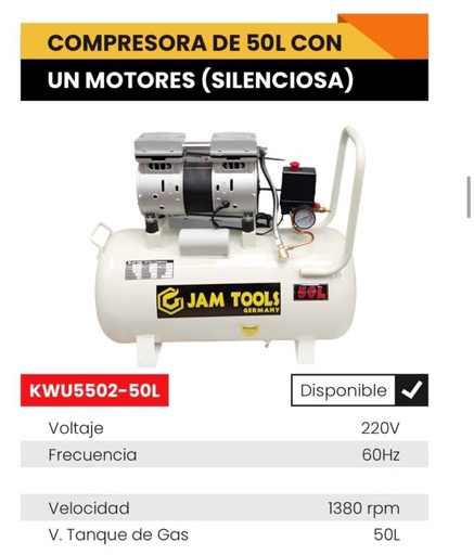 Comprensora silenciosa de 50 LT con 1 motor Jam Tools